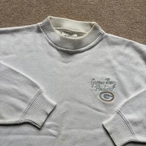 Vtg Green Bay Packers Embroidered Knit‎ Crewneck Sweater Lee Sport White 90s Med